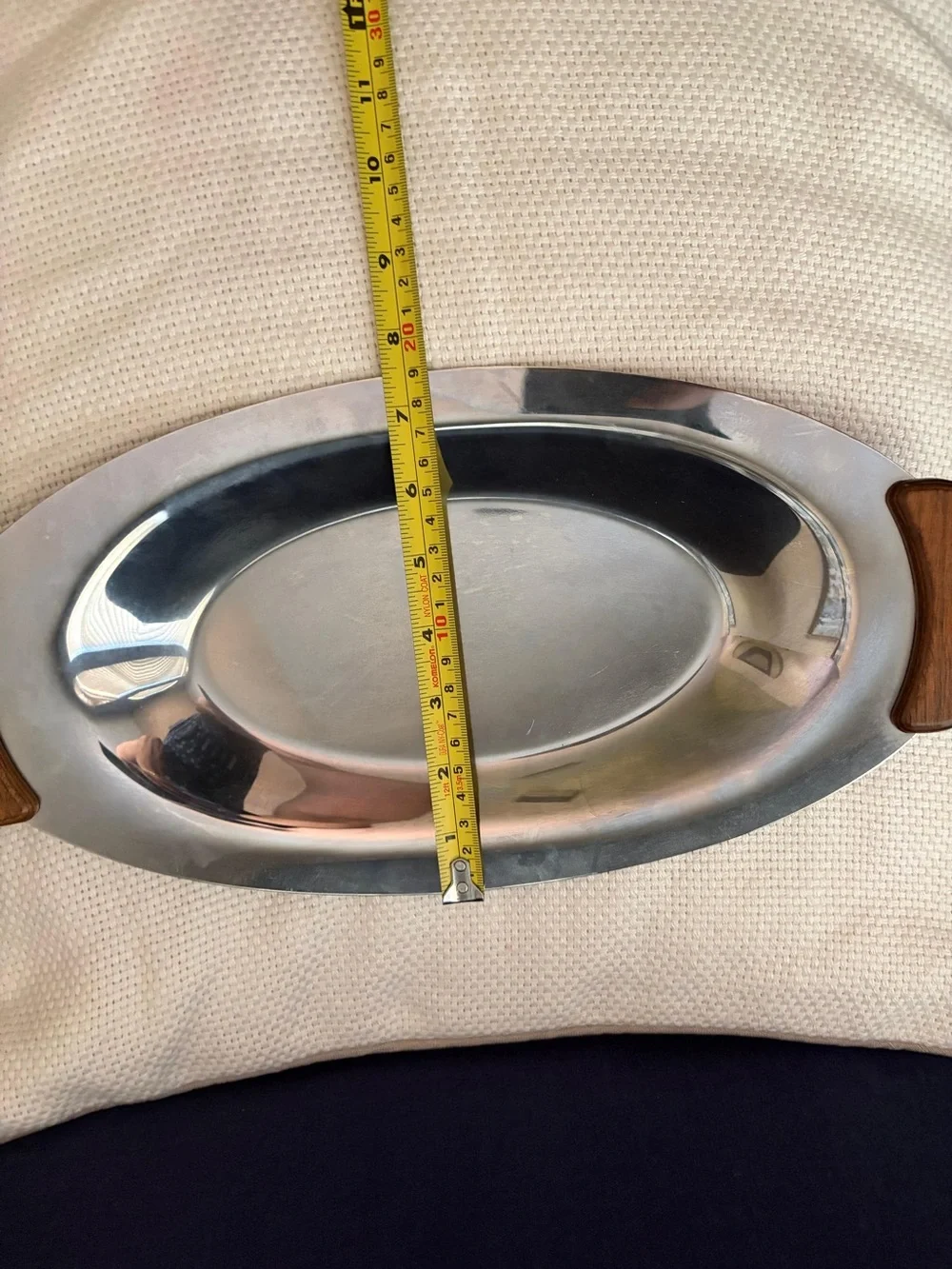 Stainless Steel Serving Platter with Wood Handles